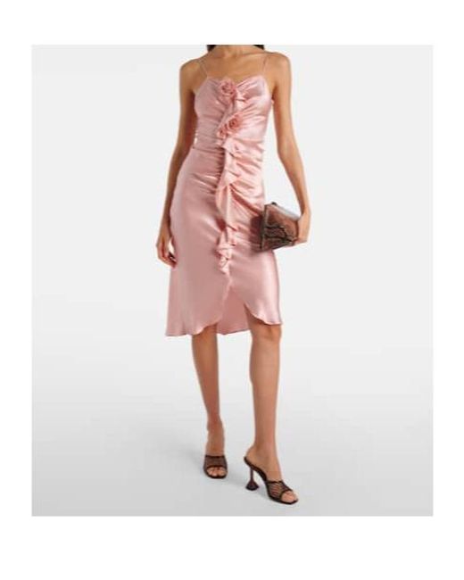 Rodarte Pink Ruched Silk Crêpe Midi Dress