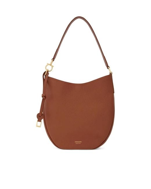 Ferragamo Brown Ferragamo Logo Printed Medium Hobo Bag
