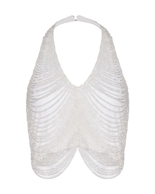 GIUSEPPE DI MORABITO White Rhinestone Fringe Top