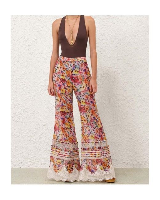 Zimmermann Red Luna Floral Lace Trousers
