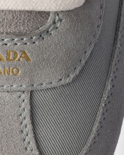 Prada Gray Suede And Fabric Sneakers for men