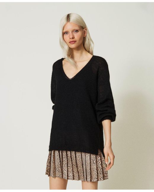 Twinset Black V-Neck Panelled Minidress