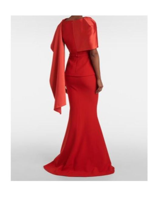 Safiyaa Red Evangelina Caped Crepe Gown