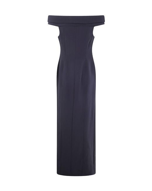 Ralph Lauren Blue Lauren Off-Shoulder Fitted Bodice Maxi Dress