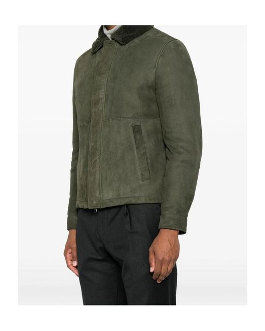 Tagliatore Green Long-Sleeved Leather Jacket for men