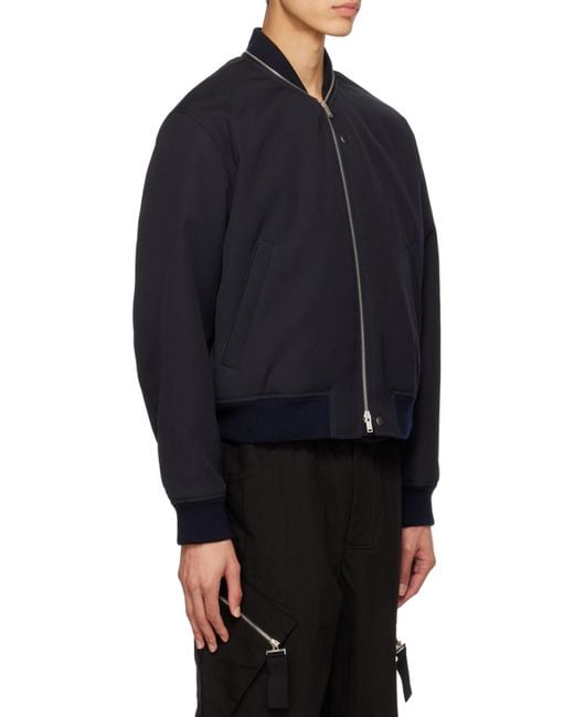 Jil Sander Blue Zip-Up Long-Sleeved Bomber Jacket for men