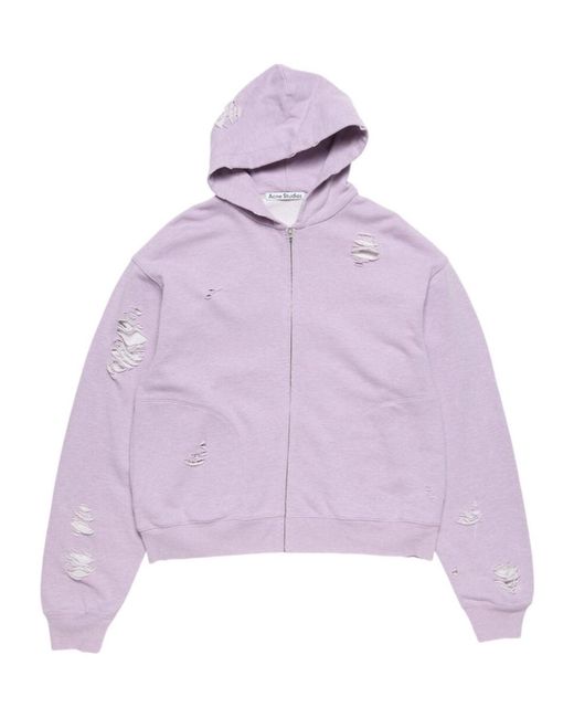 Acne Purple Distressed Zipped Hoodie for men