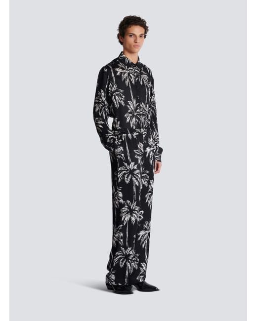 Balmain Black Palm Print Satin Pyjama Trousers for men