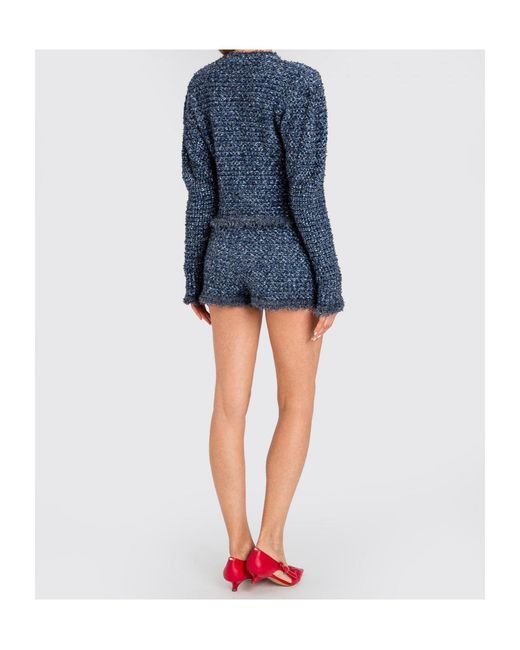 Twinset Blue Jacquard Fringed Jacket