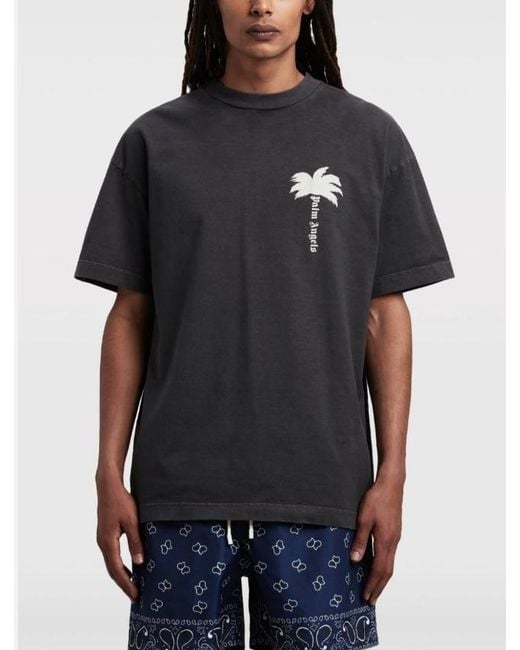 Palm Angels Black Palm Tree Printed Crewneck T-Shirt for men