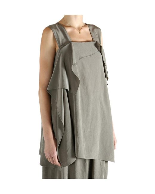Y's Yohji Yamamoto Gray Ruffled Square-Neck Top