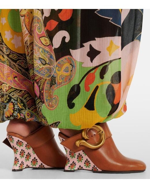 Etro Brown Sabot Leather Wedge Mules