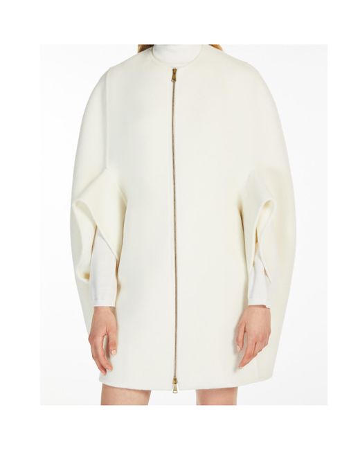 Max Mara White Placido Zip-Up Crewneck Short-Sleeved Coat