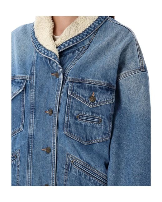 Isabel Marant Blue Pimia Sherpa-Collar Denim Jacket