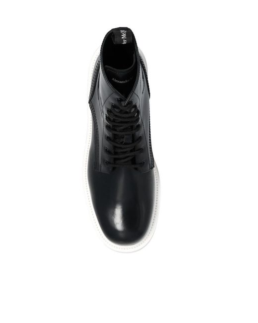McQueen Black Patent-Leather Lace-Up Boots for men