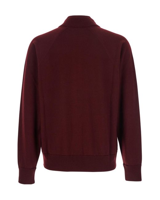 Jil Sander Red Zip Up Cardigan for men
