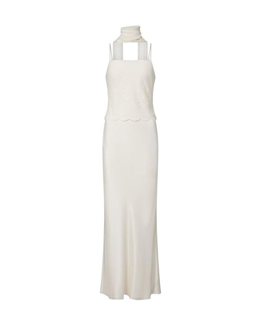 Posse White Cove Tulle-Trimmed Silk-Blend Satin Maxi Dress
