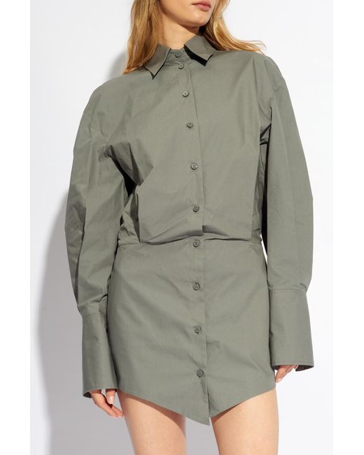 The Attico Gray The Asymmetric Mini Shirt Dress