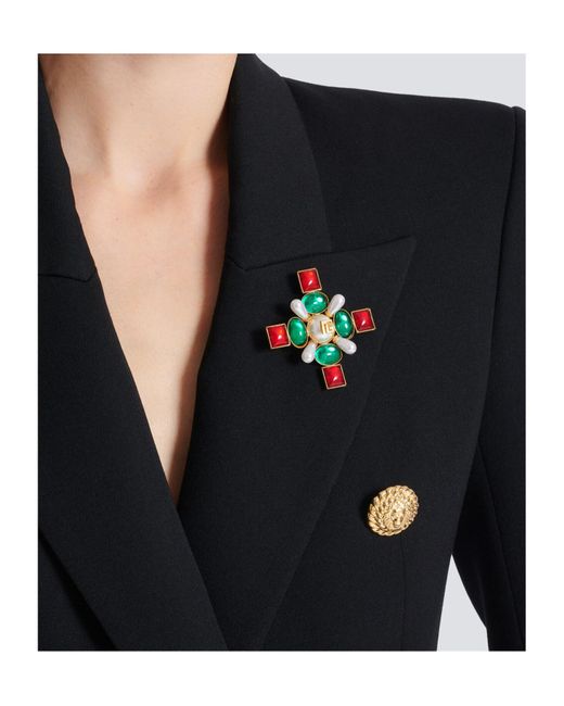 Balmain Red Baroque Bead And Crystal Brooch