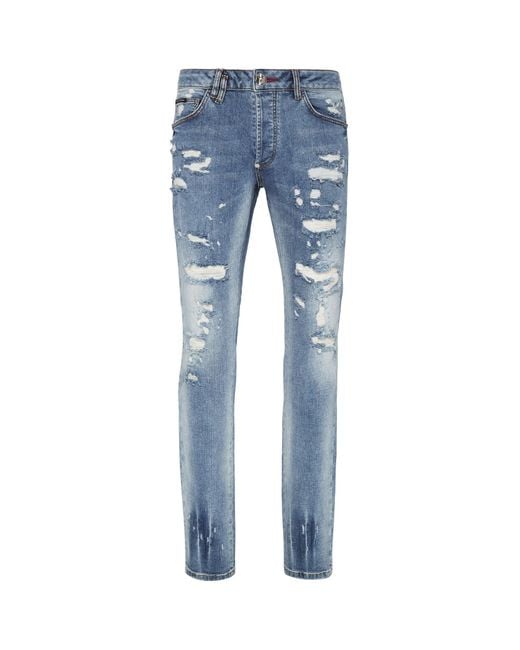 Philipp Plein Blue Belt-Loop Jeans for men