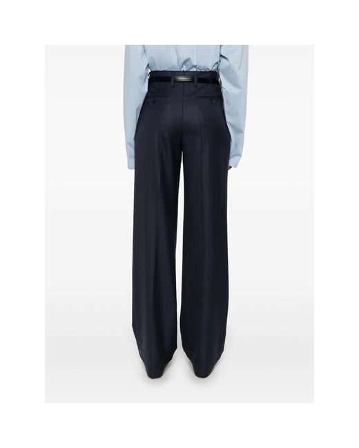 Prada Blue Pleated Belted Trousers