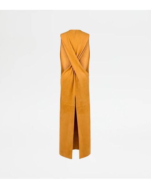 Tod's Metallic Twisted Open-Back Leather Maxi Dress