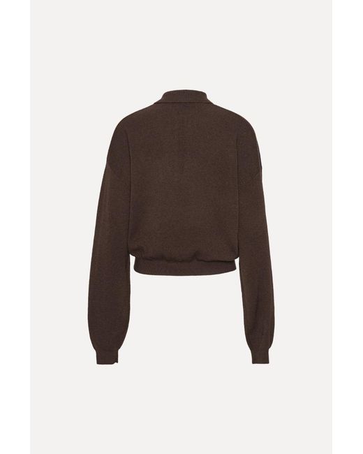 ROTATE BIRGER CHRISTENSEN Brown Long Sleeved Cropped Knit Polo Shirt
