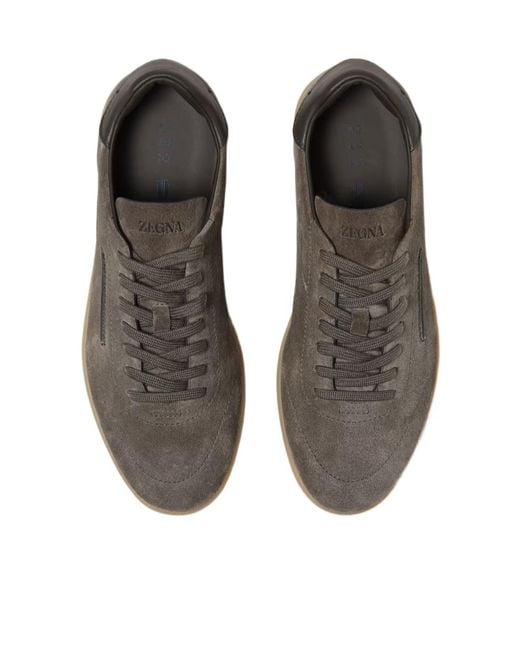 Zegna Brown Paneled Low-Top Sneakers for men