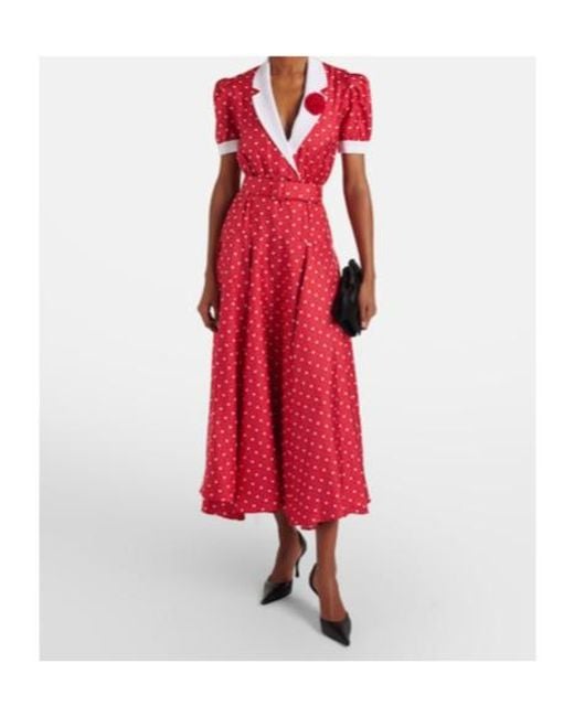 Rodarte Red Printed Silk Twill Midi Dress