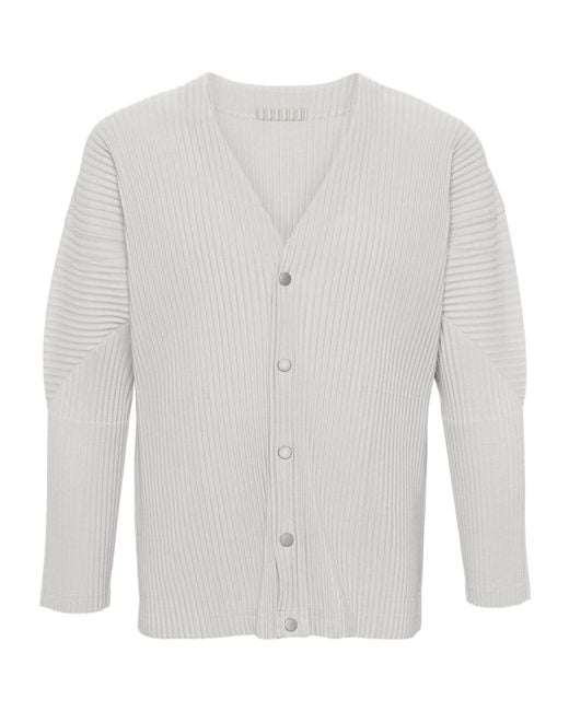 Homme Plissé Issey Miyake White Plissé-Effect Cardigan for men