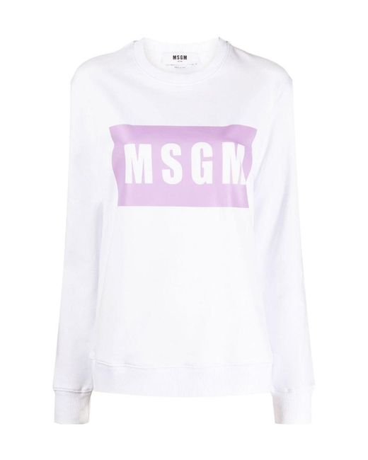 MSGM White Round-Necked Logo Sweater