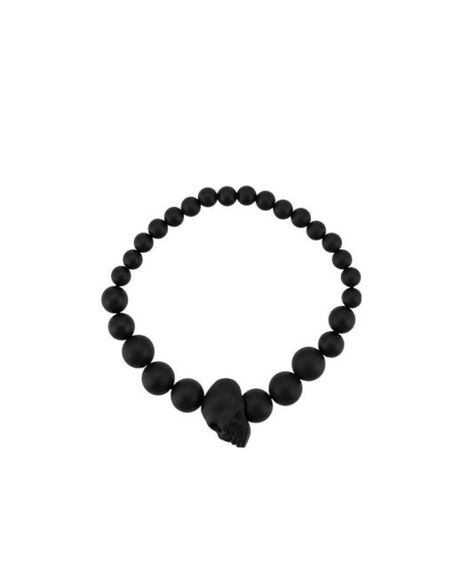 McQueen Black Skull Stud Beaded Bracelet for men
