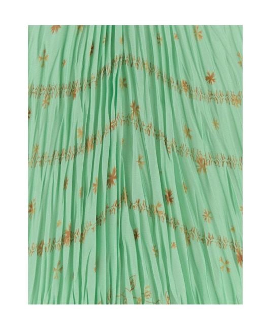 Alberta Ferretti Green Pleated Embellished Dress