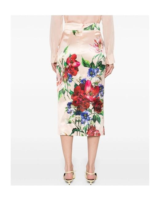 Dolce & Gabbana White Floral Printed Midi Skirt
