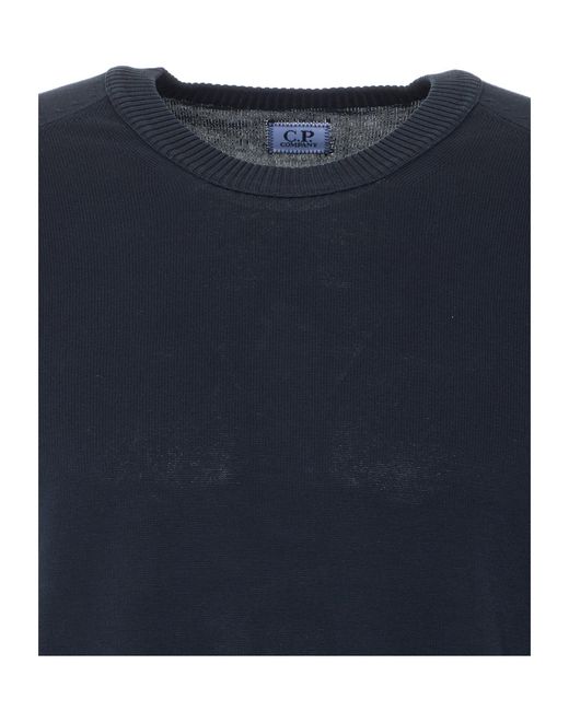 C P Company Blue Crewneck Lens Jumper for men