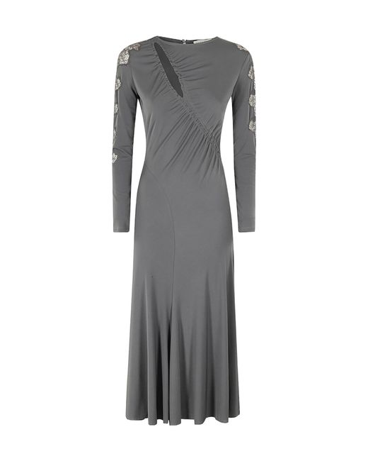 ERMANNO FIRENZE Gray Guipure-Lace Midi Dress