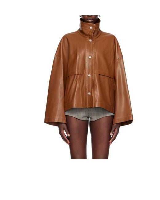 Nour Hammour Brown Stand-Collar Casual Jacket