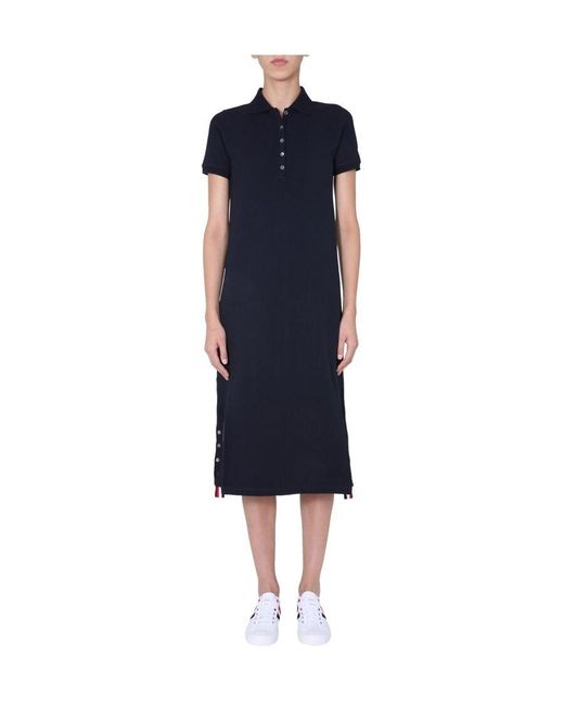 Thom Browne Black Center-Back Stripe Piqué Polo Dress