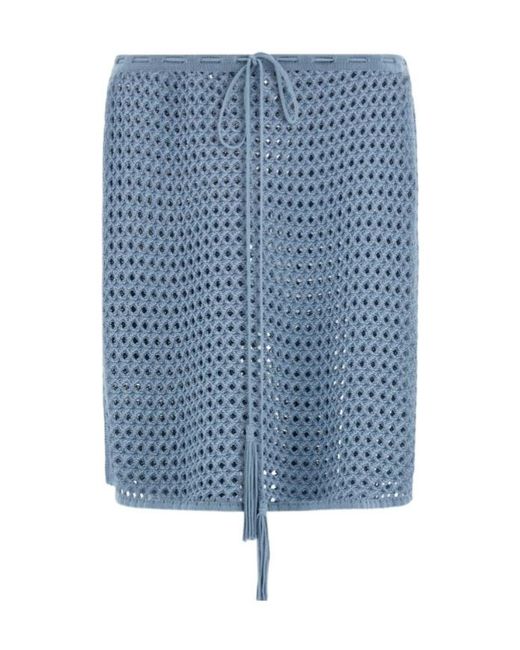 Ferragamo Blue Short Skirt With Open Weave Knit
