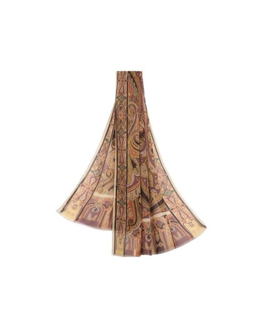 Etro Brown Placed Printed Satin Scarf