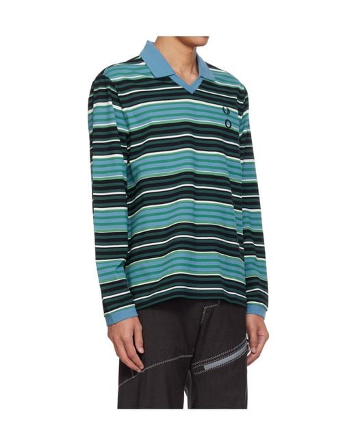 Craig Green Blue X Fred Perry Collaboration Printed Long-Sleeve Polo Shirt for men