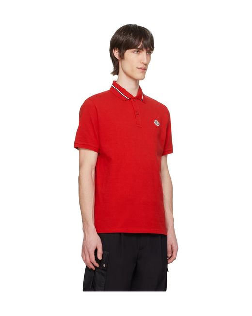 Moncler Red Logo-Patch Polo Shirt for men