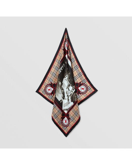 Burberry White Archive Campaign-Print Silk Scarf for men