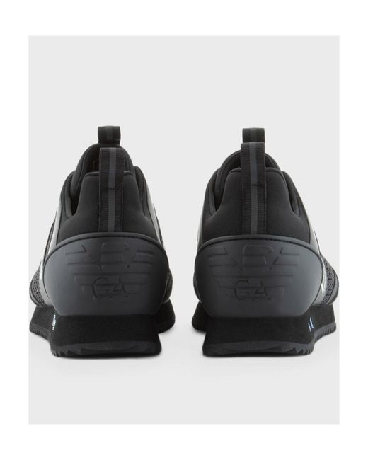 EA7 Black Logo-Print Panelled-Design Sneakers for men