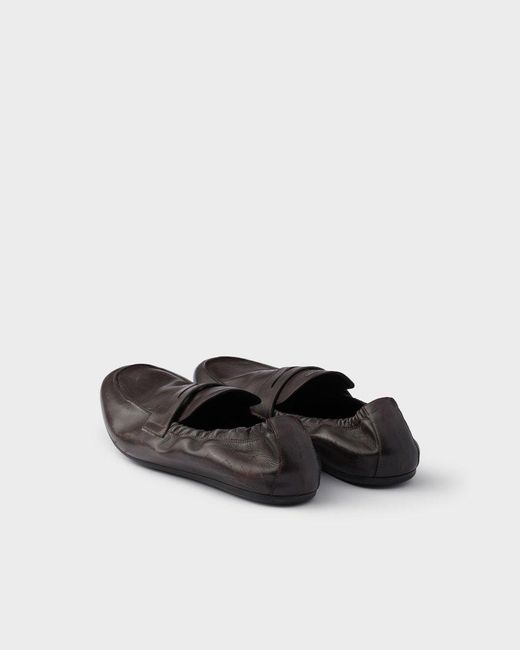 Prada Black Shuffle Antiqued Leather Loafers for men