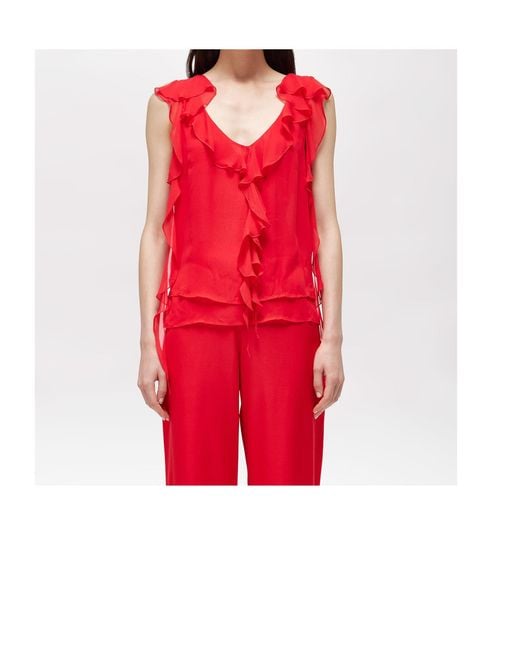 Blugirl Blumarine Red Ruffled Georgette Top