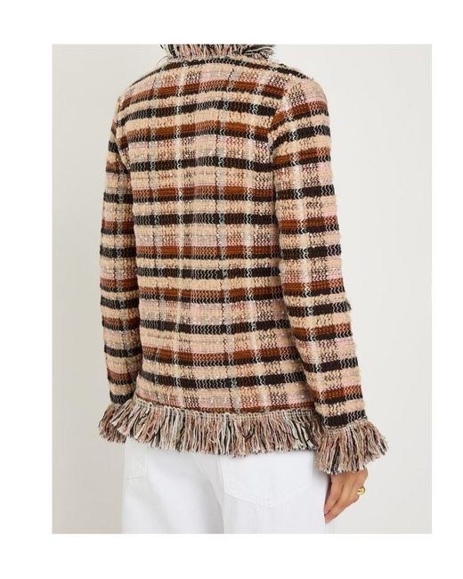 Etro Brown Striped Fringed Woven Jacket
