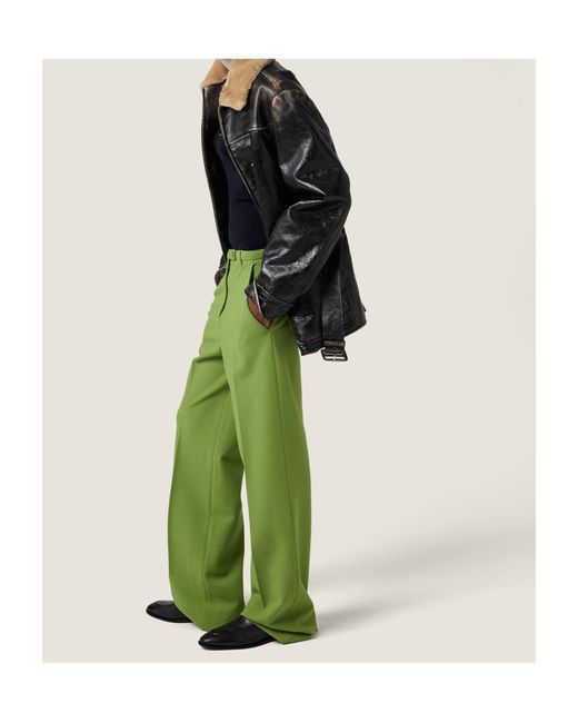 Miu Miu Green Straight-Leg Pleated Trousers