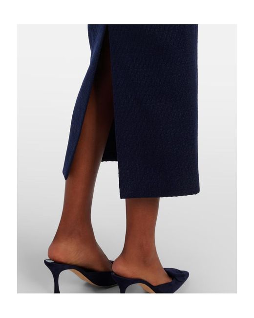 Roland Mouret Blue Belted Boucle Midi Dress