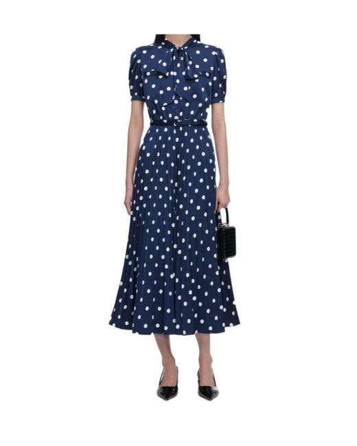 Self-Portrait Blue Polka Dot Pleated Midi Dress